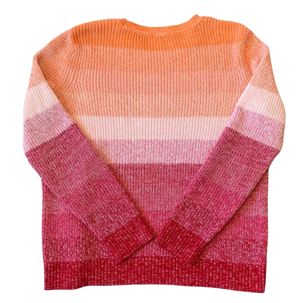 Talbots Pima Cotton Ombre Sweater Orange Pink Red Crew Pullover Top Medium M - Picture 5 of 6